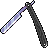 Pixelated image of a curved sword with a purple blade and dark hilt against a gray background.