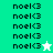 Pixelated text 'noel<3' repeated on a green background with two distinct star-shaped cursor icons in different positions.