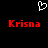 A static pixel art image with a black background, featuring two red 'Krisna' text blocks and one white heart symbol above them.