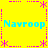 Yellow background with cyan "Navroop" text and pink dotted borders and asterisks in a