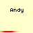 Pixelated text "Andy" appears in two on a light yellow background with red horizontal bars between the