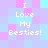 Pixelated text 'I Love My Besties!' appears in four identical quadrants on a pastel background with cyan, pink, and lavender squares