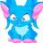 A pixelated blue cartoon creature with pink ears and feet stands beside green text reading "Original Icons .com" on a dark background.