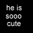 Animated sequence showing text 'he is sooo cute' with changing letter colors and two distinct human faces in separate