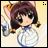 A 4-frame animated contact sheet showing a chibi-style anime character with brown hair, cat ears, and a white circular prop against a yellow background.