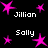 Black background with pink star shapes and white text labels 'Jillian' and 'Sally' arranged in a pattern