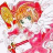 Pixelated 48x48 static icon of a cartoon character with red hair, green eyes, and pink clothing against white background.
