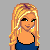 Pixel art of a blonde woman in blue top with two versions showing different pants, surrounded by 'rock star' text and stars on gray background.