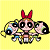 A 50x50 pixel animated contact sheet showing two frames of a Powerpuff Girls cartoon icon with yellow and green backgrounds, featuring three characters in a group pose on the left frame and text on the right frame.