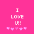 Pink background with white text "I LOVE U!!" and five pink heart symbols arranged below the text.