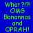 Animated pixel art with blue background and green text displaying 'What?!?!', 'OMG', 'Bananas', and 'OPRAH!' in various arrangements across three