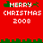 Red background with green pixelated borders and white text reading "MERRY CHRISTMAS 2008" in four identical sections arranged in a