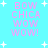 Pixelated text 'BOW CHICA WOW WOW!' in pink on cyan background with white starbursts, two identical static frames shown side-by-side.