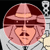 Pixelated circular icon shows a character with pink hair, dark sunglasses, and a wide-brimmed hat, wearing a light-colored shirt with a dark tie against a black background.