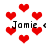 Red heart shapes and the text 'Jamie <' repeated across a white background with pixelated rendering.