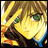 Pixelated anime-style character with brown hair and green eyes, wearing a blue-collared outfit with orange accents, next to text reading "Anime IM" and "com" on black background.
