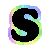 Six animated frames of a stylized black letter S with rainbow gradient outline arranged in 3x2 contact sheet on gray background