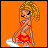Pixelated character in red bikini on orange background with 'August' text, showing animation changes across frames.