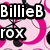 Pixelated icon with bold text 'BillieB' and 'ROX' on a pink background featuring abstract shapes.