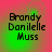 Four identical pixelated text display 'Brandy Daniele Muss' over a red-green gradient background with subtle circular patterns