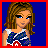 A 4-frame animated contact sheet showing a patriotic-themed cartoon girl in various poses with red, white, and blue star-and-stripe clothing against a solid blue background.