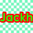 Green text with red outlines on a checkered background, displaying 'Jackh 234 loves chess' over a pixelated chessboard pattern.