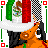 Animated contact sheet of a pixel-art character in Mexican-themed bikini with changing text overlays and pose variations.