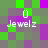 Pixelated of green, purple, and gray squares with four identical white text blocks reading "0 Jewelz" arranged in a layout