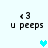 Pixelated text and heart symbols animate across on a light background, with hearts appearing in different positions