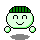 Pixelated character with green striped cap, light green face, and gray shadow on gray background; four distinct poses show varying arm positions and facial expressions.