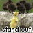 A pixelated image shows a yellow figure standing on a stone wall with dark trees in the background and 'stand out.' text at the bottom.
