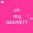 A static image with a bright pink background featuring repeated text "oh my GARNETT" in white pixelated font, surrounded by small white and light pink stars.