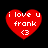 Four red heart-shaped icons with white text 'i love u frank <3' on black background, two with pixelated edges and two with smooth edges.