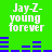 Green background with white text "Jay-Z-young forever" and blue horizontal bars in two , showing animation changes between frames