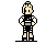 Pixel art character with blonde hair in black and white striped outfit, performing sequential hand movements against gray background.