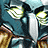Pixelated static icon showing two stylized figures with glowing yellow eyes against a blue background, one figure holding a white cylindrical object.