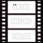 film strip frames displaying text variations including 'MUSIC', 'COLOR', and partial words like 'AS NO' with color-coded letters