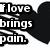 Black-and-white pixelated text fragments with striped background, displaying partial phrases about love and pain.