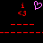 Pixelated icon with red and pink elements on black background, featuring two red 'i' characters flanking a pink heart symbol above red dashed lines.
