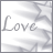 A grayscale animated icon with the word 'Love' in cursive script over a starry background, featuring subtle motion effects.