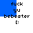 Pixelated text 'fuck yu bebester [:]' on white background with blue rectangular overlays shifting position across frames.