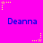 A static image with a bright pink background featuring repeated blue text "Deanna" and scattered yellow star icons.