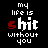 A contact sheet of five animated frames showing pixelated text "my life is shit without you" with varying red and white coloration on a black background, arranged in 3x2 grid with one gray placeholder cell.