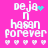 Pixelated pink background with white text 'deja n hasan forever' and heart symbols, featuring animated cyan sparkles near the top-right of the text.