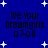 Blue background with white stars and repeated text "We Your Dreamgirls 07-08" in pixelated font.