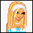 Pixel art contact sheet showing two frames of an animated buddy icon: a blonde cartoon woman on the left and red text "single or lookin" on the right against a light blue background.