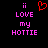 A static pixel art image with pink text reading "i love my HOTTIE" and a red heart symbol above the text on a black background.