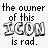 Two side-by-side animated frames of a buddy icon showing text with the word 'ICON' in grayscale and rainbow colors respectively.