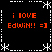 A static digital image with four identical text blocks arranged in a , each displaying 'i lOVE Edwin!! =]' in orange pixelated text against a black background with white decorative borders