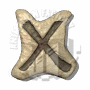 Two identical X-shaped icons with beige and brown tones, each featuring a textured surface resembling fabric or stone.